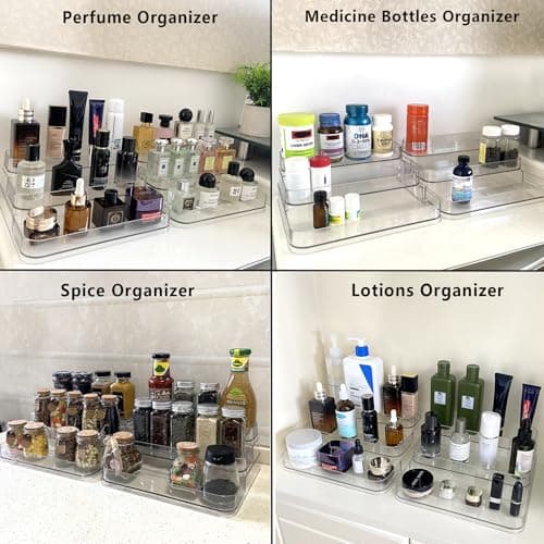 Rusnugic 3 Tier Spice Racks, 2Pack Tiered Shelf Organizer, Clear Acrylic Racks for Medicine and Perfume, Tiered Racks for Kitchen Counter Pantry Cabinet (2 Pack) 6