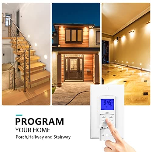 BN-LINK 7 Day Programmable Astronomical in-Wall Timer Switch for Lights, fans and Motors, Single Pole Only, No Neutral Wire Required, White 5