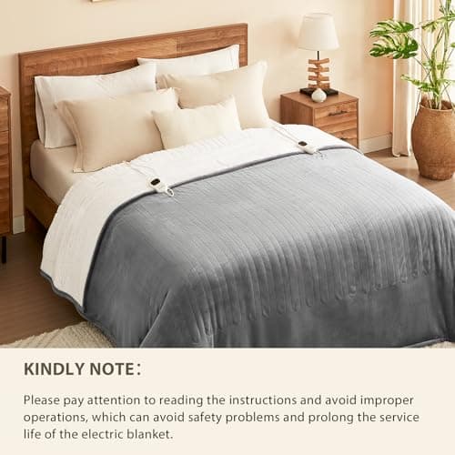 Homemate Electric Heated Blanket Twin - 62"x84" Heating Bed Blankets Throw with 10 Heating Levels 8 Hours Auto Off Fast Heating Over-Heated Protection Ultra Soft Warm Flannel ETL Certified Grey 9