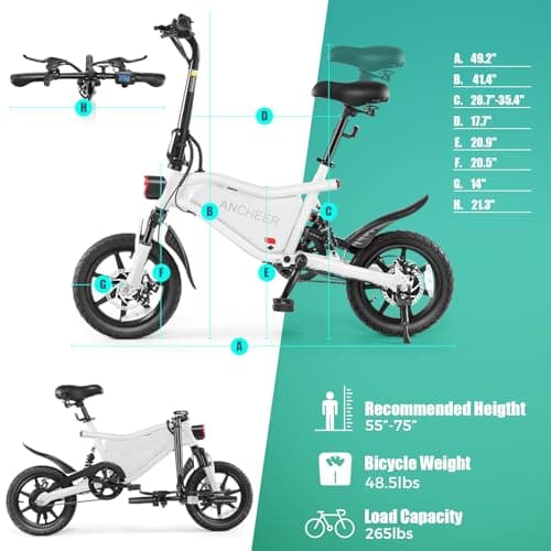ANCHEER Folding Electric Bike for Adults, 20MPH Ebike, UP to 45 Miles Electric Bikes, 14" Foldable Electric Bicycle for Women/Men, Cruise Control Ebikes, LCD Digital Display, Dual Suspension 7