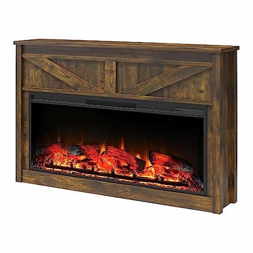 Ameriwood Home Farmington 49 Inch Electric Fireplace with Mantel, Replaceable Fireplace Insert Heater. Remote Control, Timer, Realistic Log and Flame Effect, Century Barn Pine 5