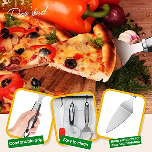 Mimorou 8 Pieces Pizza Pan with Holes 9 Inch,10 Inch, 12 Inch Tray for Oven Includes Making Kit Wheel Cutter Slicer Spatula Shovel Brush Silicone Cooking Pinch Mitts Family Party Favors 5