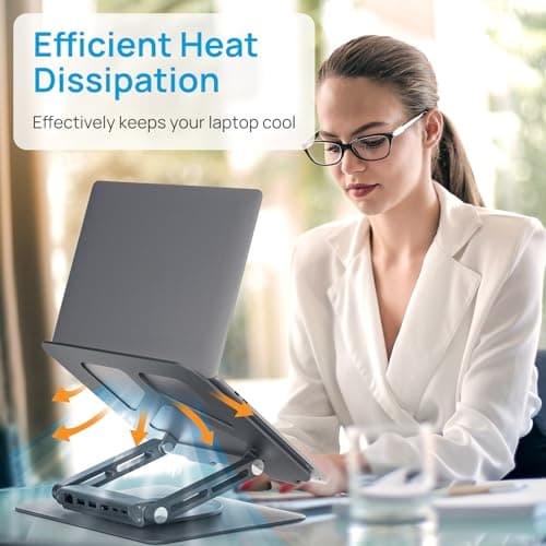 Adjustable Laptop Stand with 360 Rotating Base & USB Docking Station for MacBookPro/Air/Dell/HP/Lenovo, Portable Ergonomic Laptop Riser for Desk with USB Hub 100W PD/4K HDMI/Usb3.0/1000Mbps Ethernet 7