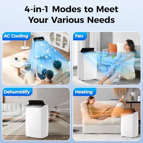 2025 New Portable Air Conditioner 12000 BTU with Built-in Dehumidifier, 4-in-1 AC Unit with Heater & Fan, Cools & Heats Space up to 500 sq ft, Remote Control and Window Kit Included, White 3