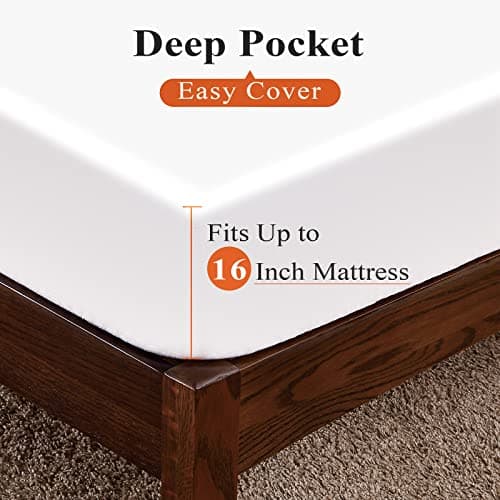 Bamboo Viscose Fitted Sheet King Size Only, 400 Thread Count, 8-16" Deep Pocket, Cooling Breathable Silky Smooth Soft Bottom Sheet for Hot Sleeper (White, King) 5