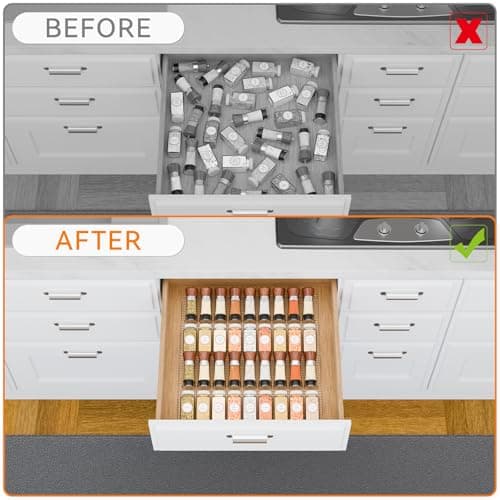 Yieach 4 Pack Adjustable Narrow Spice Rack for Drawer - Expandable From 9" to 17.7" - Acrylic Drawer Seasoning Organizer,Tiered Clear Spice Tray for Spices,Condiment,Nail Polish and Jar Organization 6