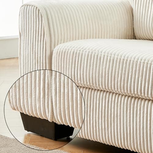 Mangodan 70" Corduroy Modern Loveseat Sofa Couch, Cozy Comfy Overstuffed Loveseat Couch Sofa with Square Wide Armrest, Extra Deep Seat Loveseat Couches for Living Room, Beige 9