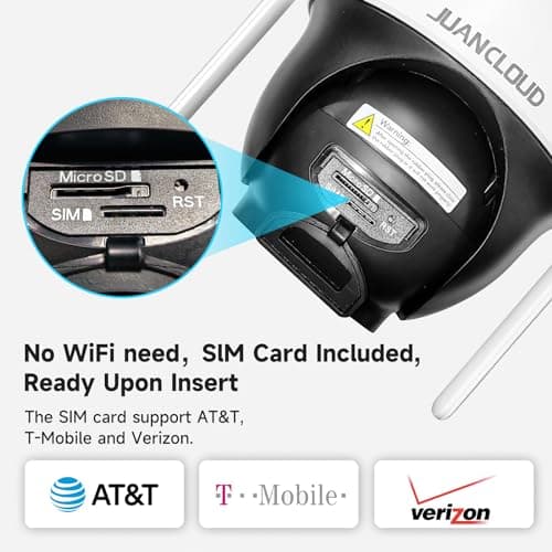 JUANCLOUD 4G LTE Cellular Security Camera Wireless Outdoor, No WiFi Camera with 360° Pan Tilt Auto-Tracking, Siren Alert, Color Night Vision, 2-Way Audio, 32GB SD Card & SIM Card, IP66 9