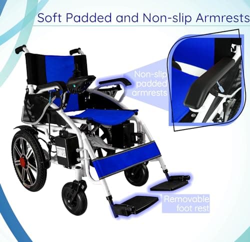 All Terrain Travel Electric Wheelchair for Senior, Adults, Heavy Duty Power Wheelchair, 2x250 Motor Foldable Electric Wheelchairs, Power Wheelchair, Silla de Ruedas para Adultos Electrica, (Blue) 8