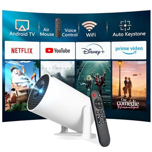 JREN Mini Android Projector Portable with WiFi and Bluetooth, Smart Projector with Auto Keystone, Outdoor Movie Projector for Bedroom Ceiling, Short Throw Roku Projector Home Theatre Mini