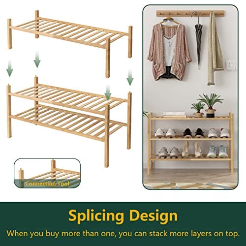 Z&L HOUSE 3-Tier Shoe Rack for Closet, Stackable Shoes Rack Organizer Free Standing Shoe Shelf for Entryway and Closet Hallway, Multifunctional Bamboo Rack in Different Combinations (3-Tier) 7