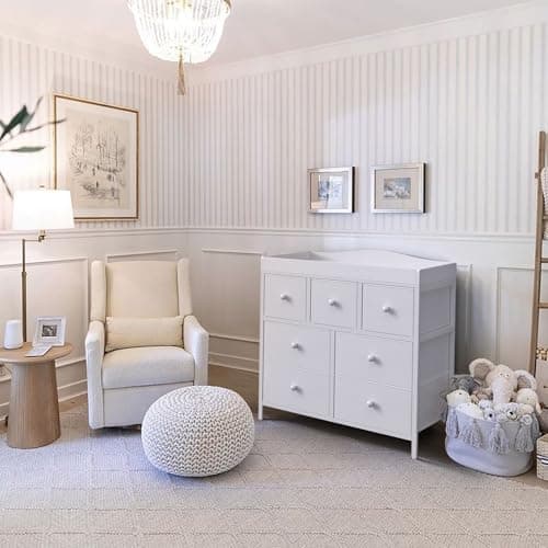 BOLUO Changing Table Dresser with Storage, Baby Dresser with Changing Table Top Diaper Changing Station with 7 Fabric Drawers for Nursery Modern 8