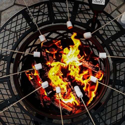 BALI OUTDOORS Fire Pit with Poker, 32 inch Outdoor Fire Pit Patio, Wood Burning Firepits for Outside with Grill 6