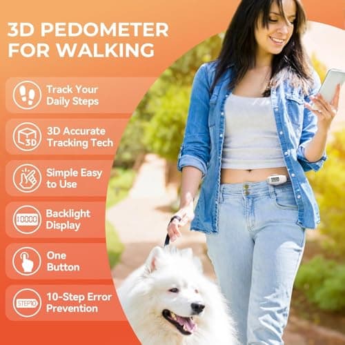 3D Pedometer for Walking, Simple Walking Step Counter with Removable Clip and Strap, USB Rechargeable Step Tracker with Backlight, Accurate Step Counter for Men Women Seniors - White 2
