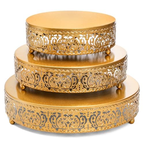 SOUJOY 3 Pack Metal Gold Cake Stand, 12/10/8 Inch Round Cupcake Stands, Dessert Table Display Set for Wedding, Party, Birthday, Event, Anniversary, Celebration, Table Decoration