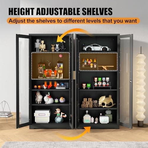 Glass Display Cabinet, 71" Tall Metal Curio Cabinet with Glass Doors, Black Display Case, Storage Cabinets with 4 Adjustable Shelves, Locking Storage Cases for Hallway, Kitchen, Living Room 6