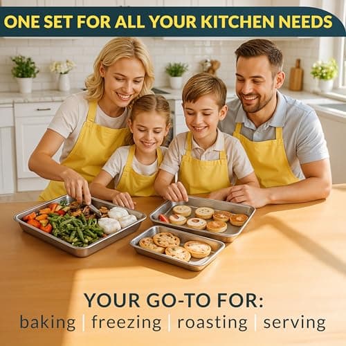 Baker’s Signature Stainless Steel Cookie Sheet Pan, Stainless Steel Baking Sheet Set of 3, Mirror Finish, Non-Stick, Rust Resistant, BPA Free, Dishwasher Safe, 9/12/16 Inch 7