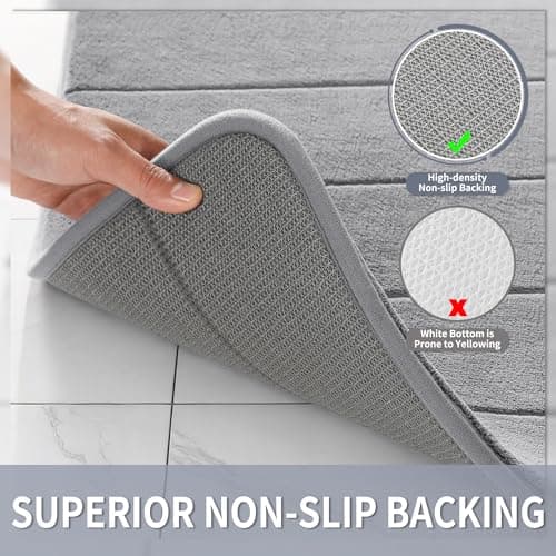 Yimobra Memory Foam Bath Mat, Super Soft Absorbent Bathroom Rug Non Slip, Quick Dry, Machine Washable Floor Carpet for Tub Shower, Home Decor Accessories, 24x17, Grey 5