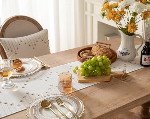 Boho Table Runner 13 x 72 Inch Long Natural Cotton Woven Runner with Tassels for Home Dining Table décor, for Modern Farmhouse Decor Coffee Table Runner, Taupe and Beige 2