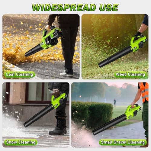 Leaf Blower Cordless, Leaf Blower with Battery and Charger - 2 x 4.0Ah Batteries, 2 Speed Modes, 21V Powerful Lightweight Electric Blowers for Lawn Care, Patio Cleaning and Dust, Green 8