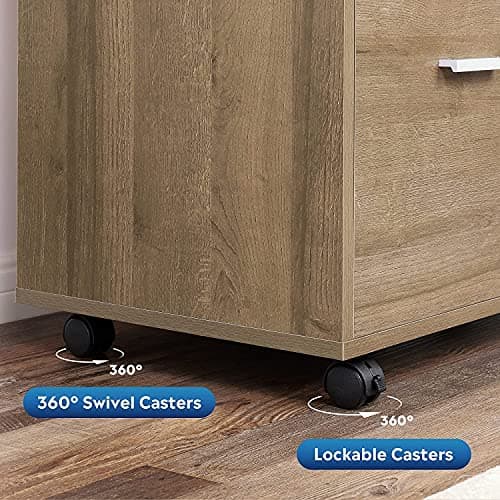 DEVAISE 3-Drawer Wood File Cabinet with Lock, Mobile Lateral Filing Cabinet, Printer Stand with Open Storage Shelves for Home Office, Gray Oak 6