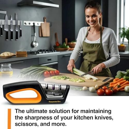 RESPECTED BRO 4-in-1 Knife and Scissors Sharpener, Premium Kitchen Knife Sharpener Tool, Help Prepare Restore & Polish Blades, Comfort & Ergonomic Handles For Easy-To-Use 8