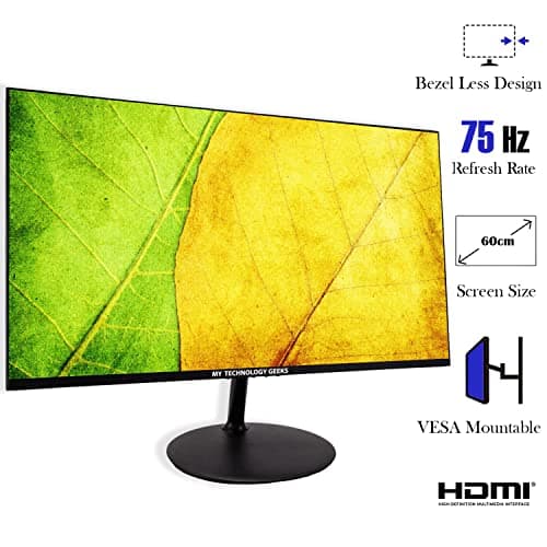 MTG 24 inch 1080p LED Desktop Laptop Monitor - Full HD, 75Hz, 3ms, VESA Mountable, HDMI, VGA, Bezel Less and Sleek Thin Design with Built-in Speakers (MTG Monitor + Wireless Keyboard and Mouse) 2