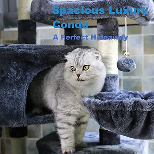 NEGTTE Cat Tree for Indoor Cats- Multi-Level Cat Tree for Big Cats -Cat Condo Big - Cat Climbing Tower-Pet Play House 6
