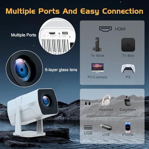 【Netflix Officially Licensed】TMY Projector with Built in Apps, 1080P Movie Projector with WiFi and Bluetooth, Electric Focus & Auto Keystone, 270° Rotatable Outdoor Projector for Phone/PC/HDMI/USB 8