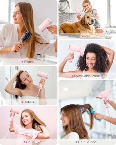 Hair Dryer for Women - 160,000 RPM Ionic Blow Dryer - High Speed Fast Drying Professional Hairdryer, 9 Temps Set, 500 Million Negative Ions, Lightweight 0.8lb for Travel, Auto Clean, Nozzle, Diffuser 8