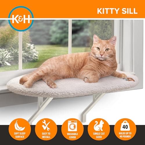 K&H Cat Window Perch Kitty Sill - Cat Window Hammock Bed with Strong Suction Cups Hold 40 lbs, Cushioned Windowsill Bed for Indoor Cats, Washable Cover, Cream Fleece, 24 x 14 Inches 5