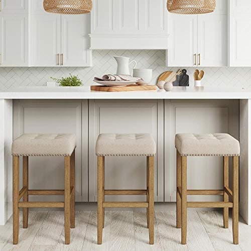 Nathan James Hylie Nailhead Wood Pub-Height Kitchen Counter Bar Stool 29", Natural Flax/Light Brown 8