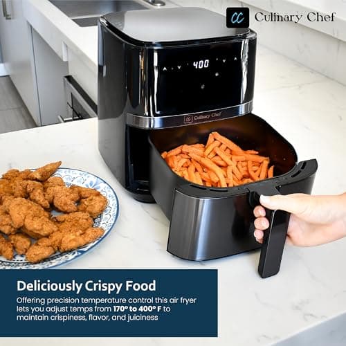 Culinary Chef 5.8-Quart Electric Air Fryer, Adjustable Temperature, Touch Panel Control, One-Touch Cook Functions, and 360° Rapid Cooking, 1350 Watt Power 5