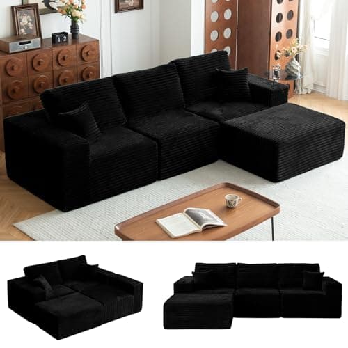 MODNEST 107" Modular Sectional Sofa Cloud Couch with Deep Seats, L Shape Foam Couch with Chaise, Sectional Couches for Living Room, Oversized Comfy Boneless Sofa No Assembly, Black