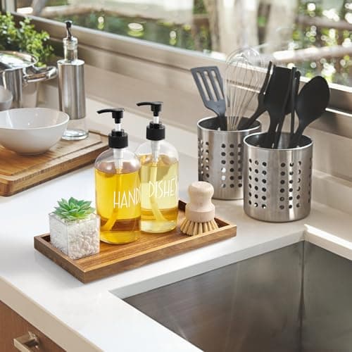 ALELION 11.7" Bathroom Vanity Tray for Counter - Acacia Wood Decorative Tray for Toilet Tank Makeup Perfume Jewelry Catchall Coffee Table - Wooden Kitchen Countertop Organizer for Soap Dispenser 6