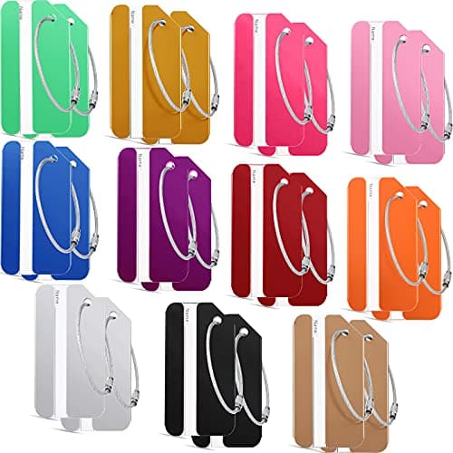 22 Pieces Luggage Tags Business Card Holder Aluminum Metal Travel ID Bag Tag for Suitcases Travel Luggage Baggage Identifier(Bright Colors)