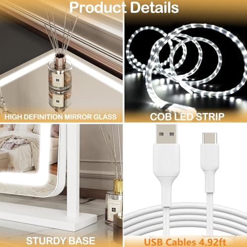 Gvnkvn Vanity Mirror with Lights, 17.3’’ LED Makeup Mirror Detachable 10X Magnification, Smart Touch Control, 3 Color Lighting Modes,360°Rotation Tabletop Make Up Mirror for Bedroom Bathroom 7