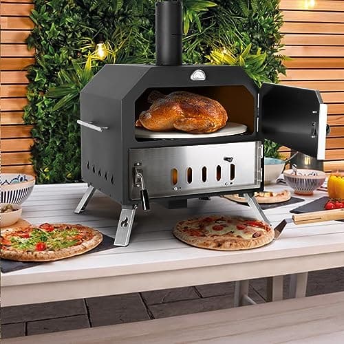 15’’ Outdoor Pizza Oven Wood Fired Pizza Oven Portable Patio Ovens Included Pizza Stone, Pizza Peel, Fold-up Legs, Cover Cooking Rack for Camping Backyard BBQ 5