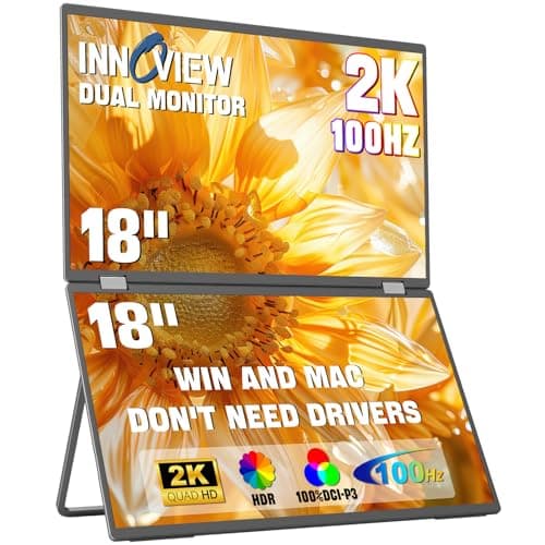 InnoView 18" 2K 100Hz Dual Portable Monitor 100% DCI-P3 Dual Monitor 315°Adjustable Screen Extender for Windows Mac Laptop with Speakers Type-C HDMI DP Foldable 2560x1600 Monitors (No Driver Needed)