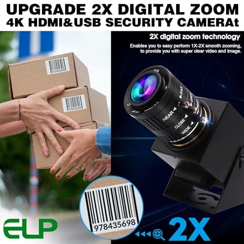 ELP 4K USB HDMI Camera Manual Zoom Webcam Variable Focus PC Camera Mini Close-up Camera for Computer H.264 Telescope USB Security Camera 8mp IMX415 Industrial CCTV Camera (3.6-10mm 3X Zoom Lens) 7