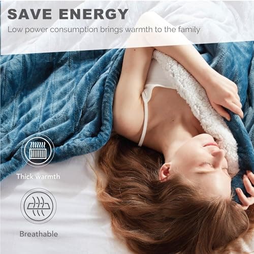 Degrees of Comfort Sherpa Plush Dual Control Electric Blanket Queen Size, Heating Blankets | Washable | Automatic Shut Off | Double Zone, 20 Heat Settings | 84" x 90" Blue 6