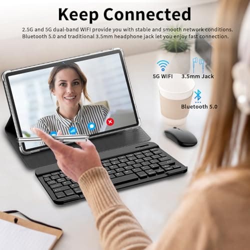 Suicoey Android 14 Tablet, 10 inch Tablet with Keyboard, 16GB+128GB, 1TB Expand, Octa-Core, 2.4G/5G WiFi, 8000mAh, BT V5.0, GMS Certified, IPS Touch Screen, GPS, with Case, Mouse, Stylus(Black) 6