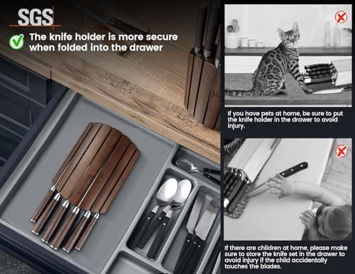 SYOKAMI Knife Set 7 Piece Japanese Style Kitchen Knife Set With Foldable Magnetic Acacia Wood Block Sharp High Carbon Stainless Steel Knives Set for Kitchen with Anti-slip Handle, Ideal Gift 3