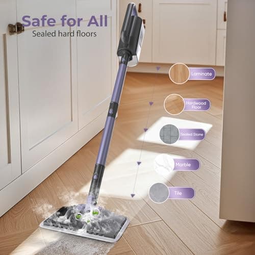 Gatlei Steam Mop Cleaner with Detachable Handheld Steamer, 6-in-1 Multi Accessories, Removable Water Tank, 23FT Power Cable, Lightweight, Steam Cleaner for sealed Hard Floors (Dark purple) 6