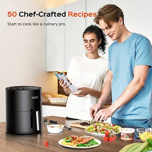 DREO Air Fryer - 100℉ to 450℉, 4 Quart Hot Oven Cooker with 50 Recipes, 9 Cooking Functions on Easy Touch Screen, Preheat, Shake Reminder, 9-in-1 Digital Airfryer, Black, 4L (DR-KAF002) 5