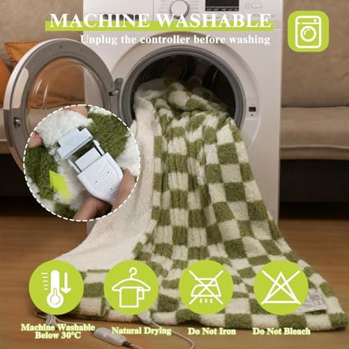 Silver Island Snuggle Heated Blanket Throw with Foot Pockets for Cold Feet, Electric Lap Blanket with 4 Heating Levels, Auto Shut-Off, Machine Washable, ETL & FCC Certified, for Women(Green White) 8