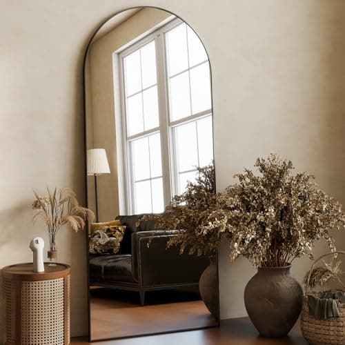 HARRITPURE 64"x21" Arched Full Length Mirror Free Standing Leaning Wall-Mounted Mirror Aluminum Frame Modern Mirrors for Living Room Bedroom Cloakroom, Black 8