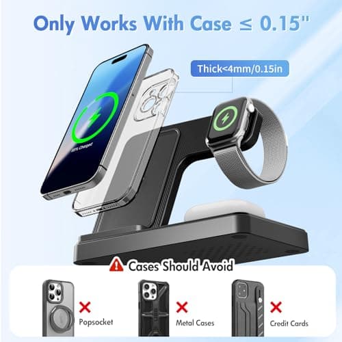 Wireless Charging Station for Apple Devices: 3 in 1 Foldable Qi Compact Case-Friendly Charger Stand for iPhone 17-12 & Apple Watch & AirPods Charging Dock for Travel Home Office Desk Nightstand(Blcak) 5