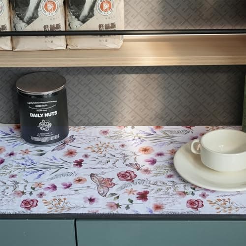 Shelf and Drawer Liner for Kitchen Cabinets, Non-Adhesive and Strong Non-Slip Floral Shelf Cabinet Drawer Liners for Kitchen, Waterproof Cupboard Liners,Easy to Clean,12IN x 10FT 9