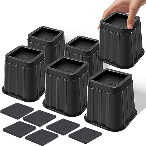 ALMOXVYE 6 Pack Heavy Duty Bed Risers, 5 Inch Furniture Lift Risers, Square Couch Lifts for Bed, Couch, Dorm, Desk, Chair, Sofa, Table, Cabinet, Support Up to 2200 Lb